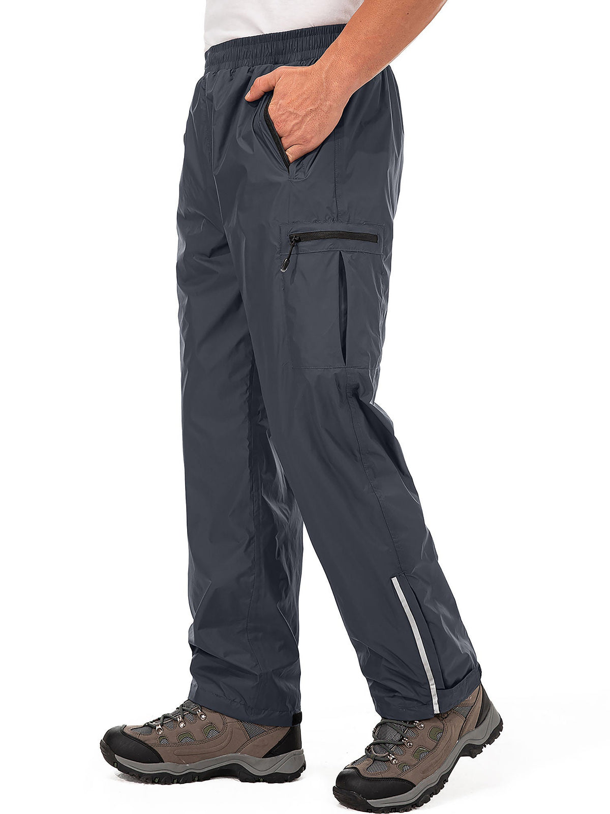 POENTAB Rain Pants for Men Waterproof Lightweight Windproof Rain Over Work Pant Hiking Fishing Outdoor Trousers with Zipper Pockets