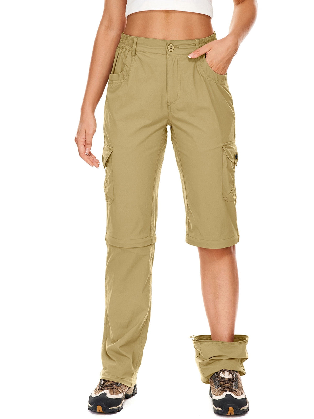 POENTAB Women's Cargo Hiking Pants Water Resistant Elastic Waist Travel Pants Outdoor Fishing Trousers for All Seasons
