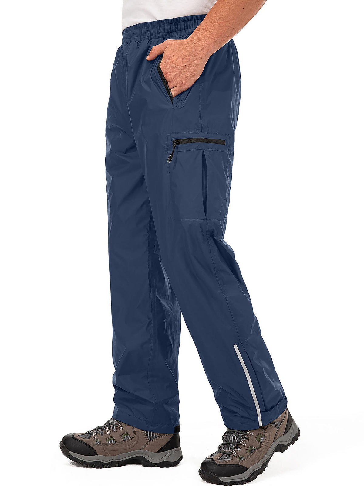 POENTAB Rain Pants for Men Waterproof Lightweight Windproof Rain Over Work Pant Hiking Fishing Outdoor Trousers with Zipper Pockets