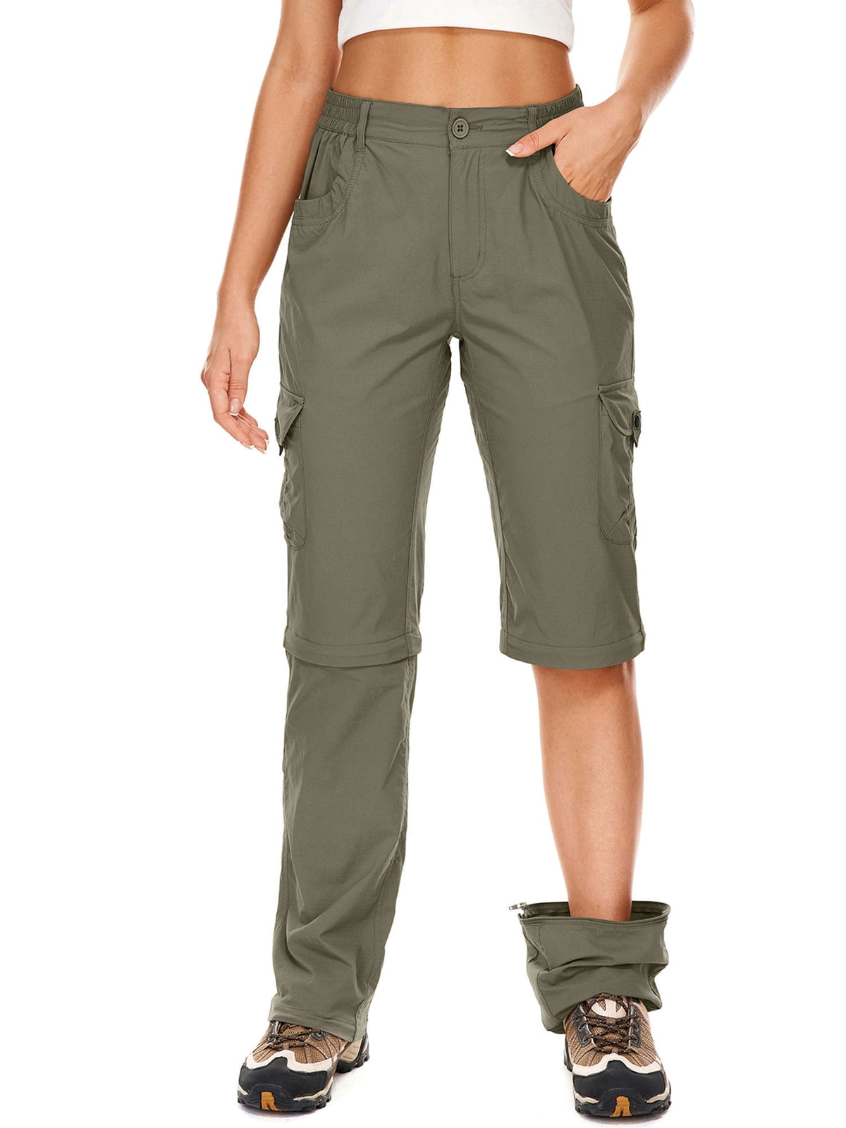 POENTAB Women's Cargo Hiking Pants Water Resistant Elastic Waist Travel Pants Outdoor Fishing Trousers for All Seasons