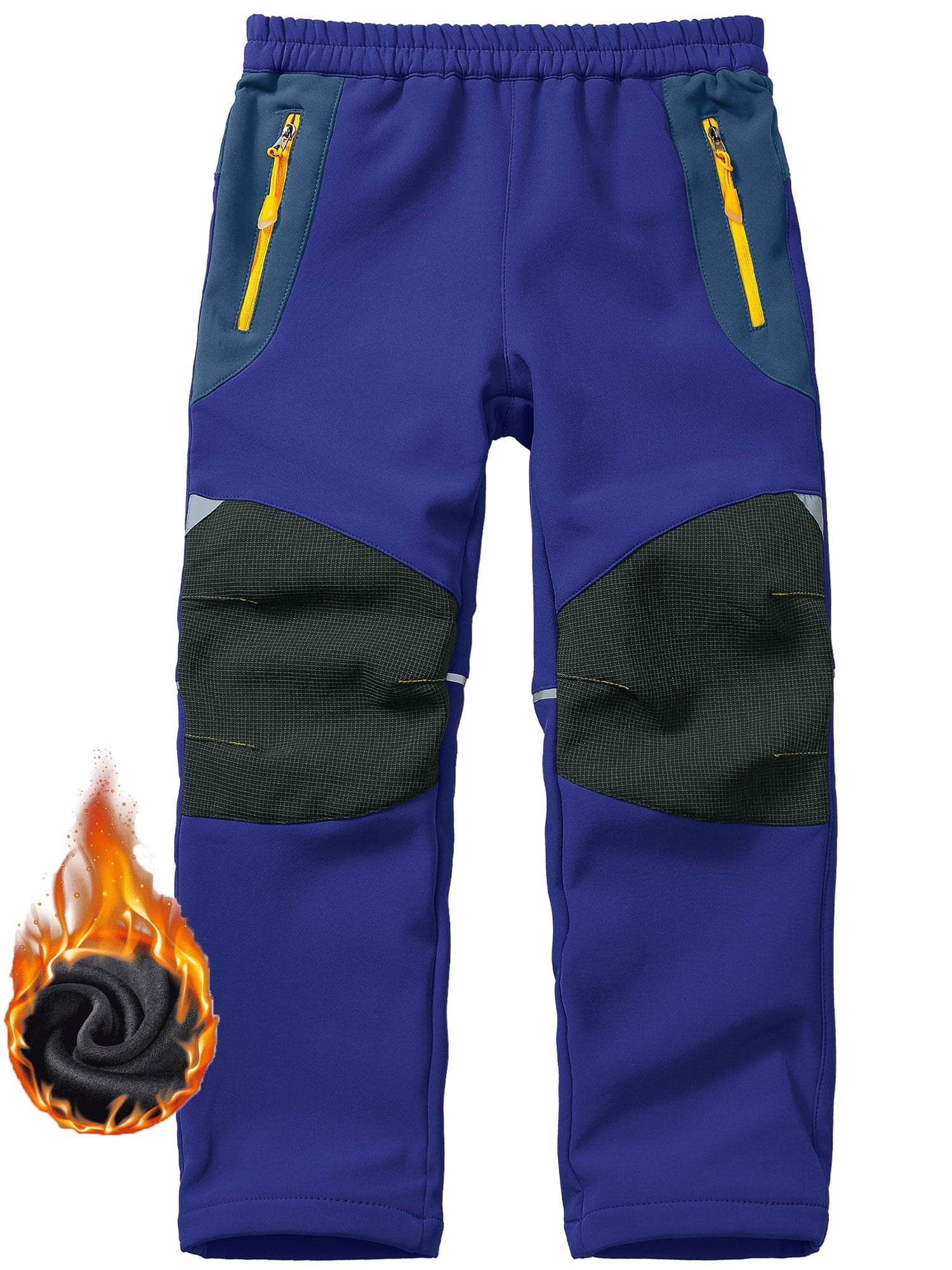POENTAB Kids Boys Hiking Snow Ski Pants, Fleece Lined Softshell Warm Insulated Cargo Trousers with Zippered Pockets