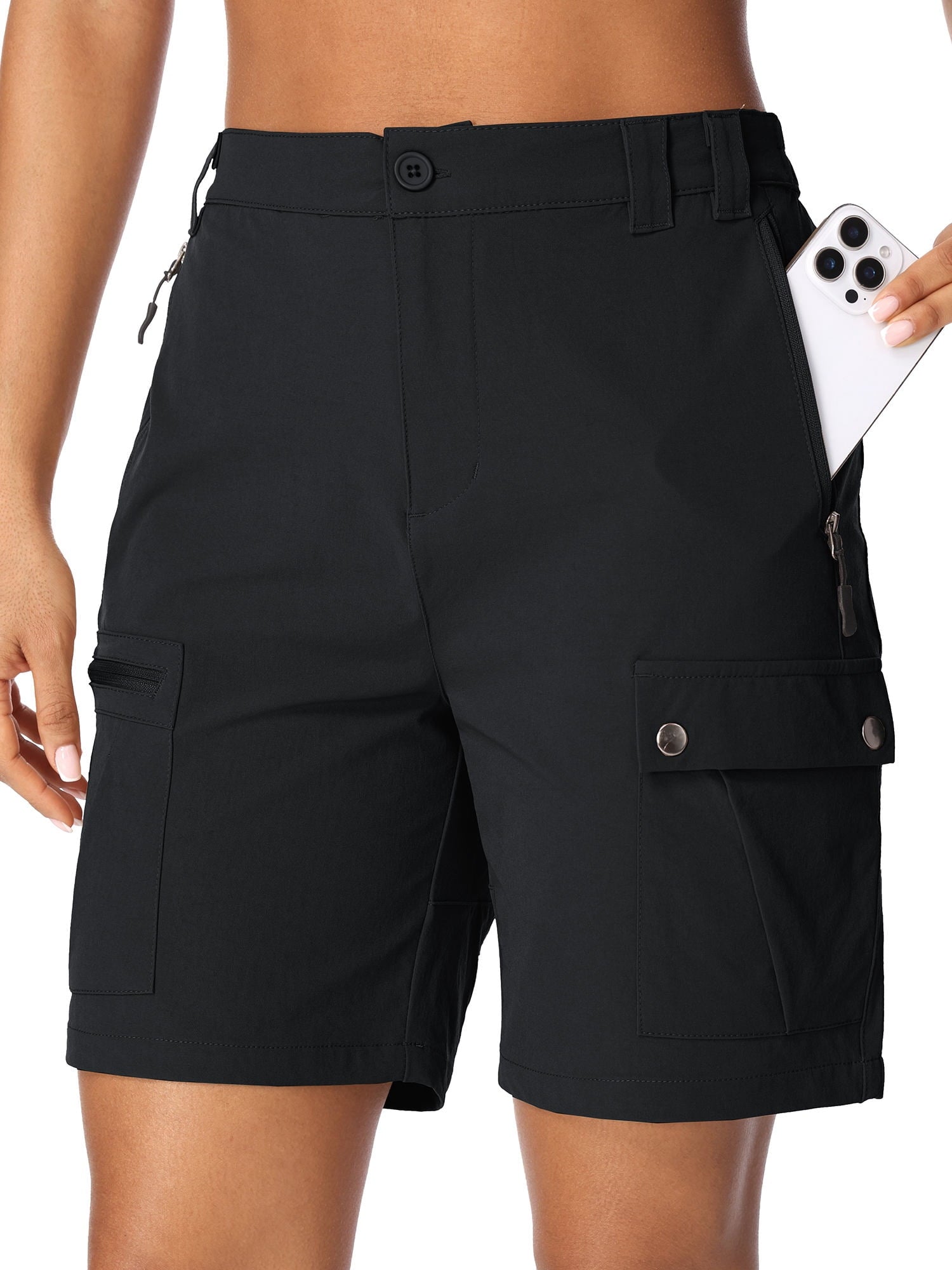 POENTAB Women's Hiking Cargo Shorts with Pockets Quick Dry Lightweight Fishing Work Shorts for Women Casual Travel Summer
