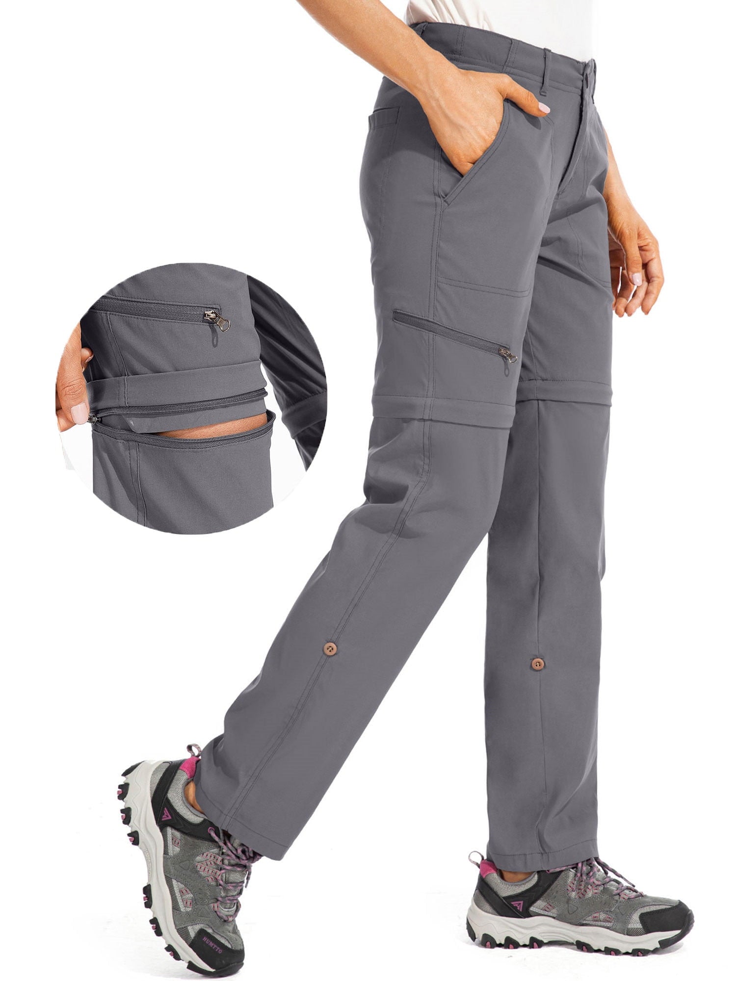 POENTAB Women's Cargo Hiking Pants Convertible Zip-Off Quick Dry Pant for Casual Outdoor Travel Safari Fishing Camping