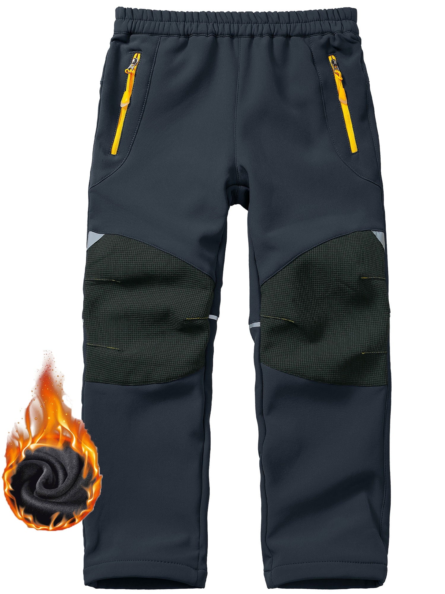 POENTAB Kids Boys Hiking Snow Ski Pants, Fleece Lined Softshell Warm Insulated Cargo Trousers with Zippered Pockets