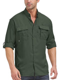 POENTAB Long Sleeve Fishing Shirts for Men Quick Dry Hiking Work Shirt Sun Protection UV UPF 50 Button Down Tops With Mesh Line Outdoor Safari