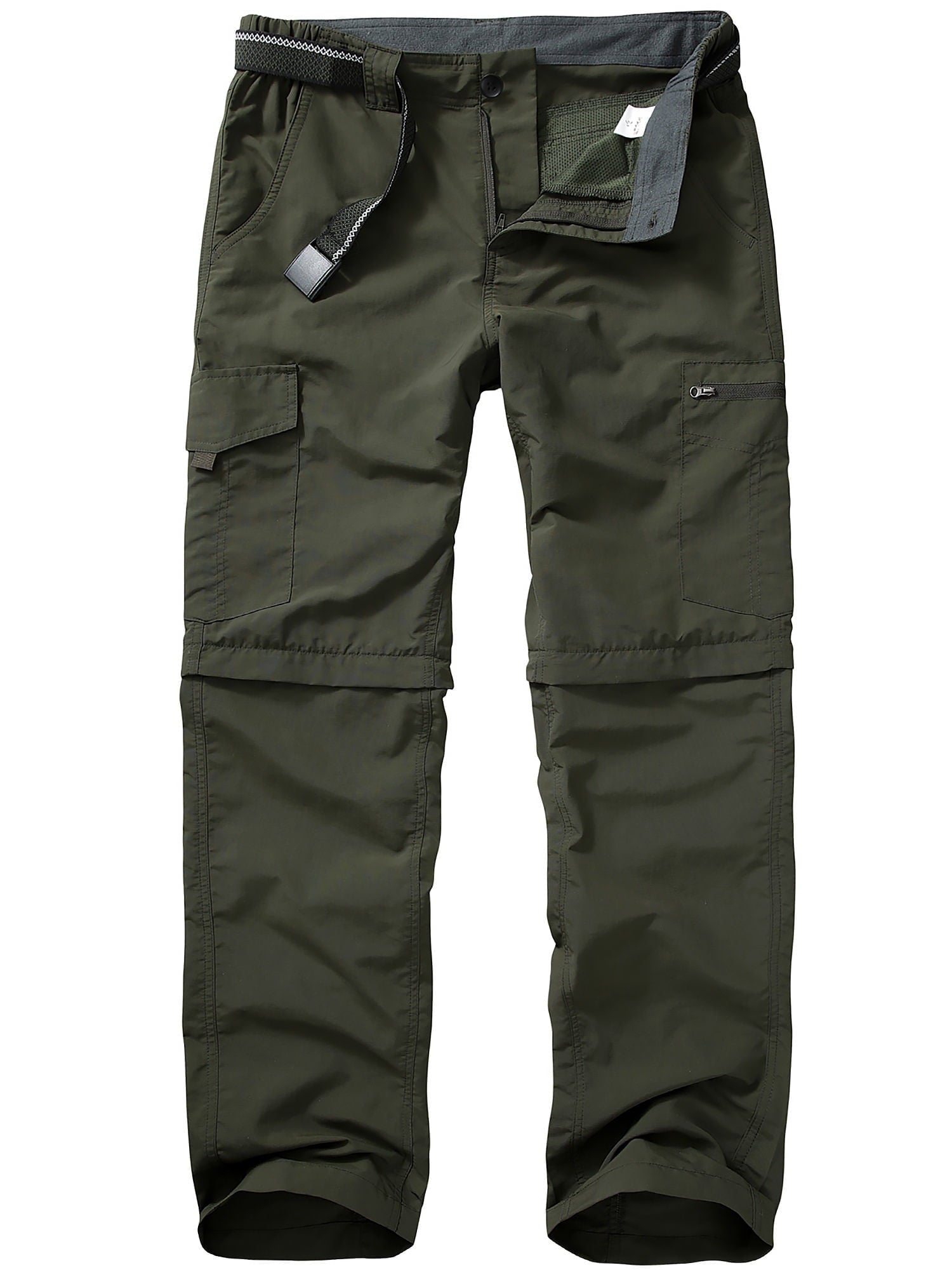 POENTAB Mens Hiking Pants Convertible Zip Off Lightweight Quick Dry Fishing Safari Camping Work Pants with Belt