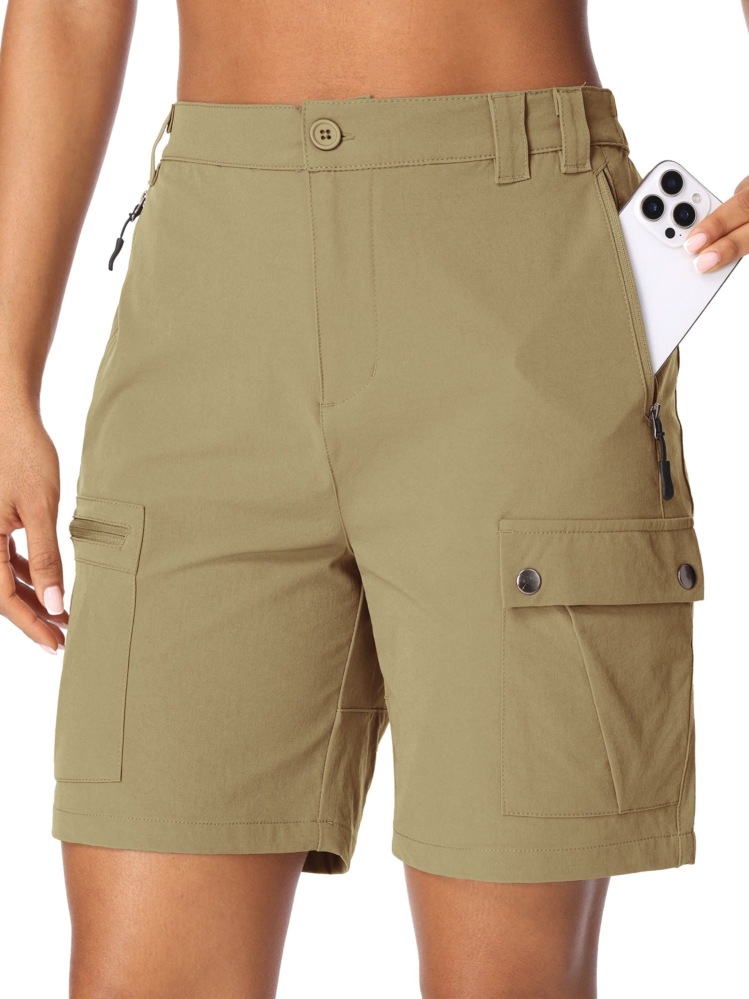 POENTAB Women's Hiking Cargo Shorts with Pockets Quick Dry Lightweight Fishing Work Shorts for Women Casual Travel Summer