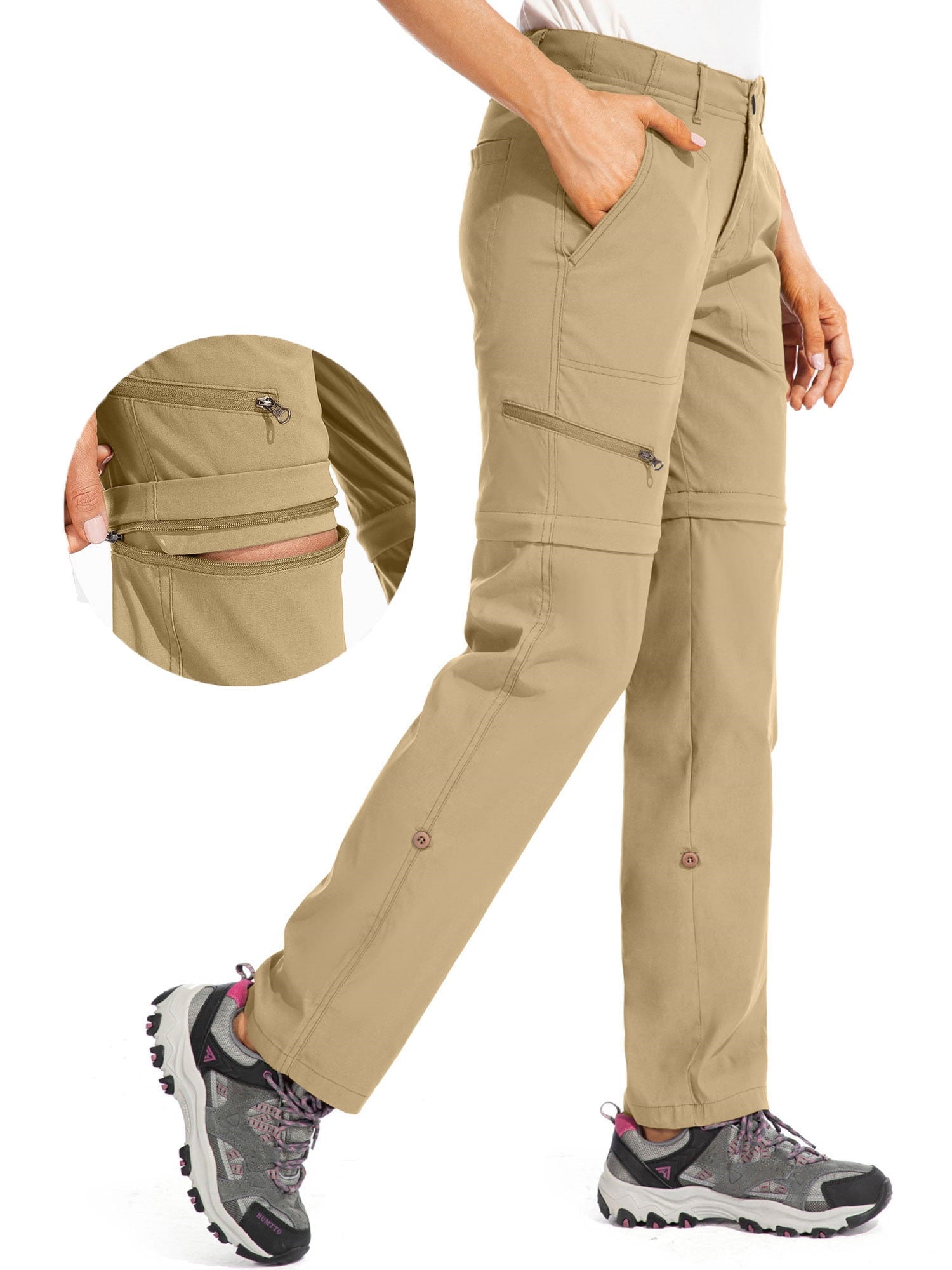 POENTAB Women's Cargo Hiking Pants Convertible Zip-Off Quick Dry Pant for Casual Outdoor Travel Safari Fishing Camping